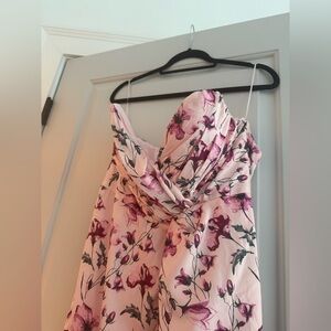 NWOT Lovestruck Satin Strapless Floral Midi Dress Pink Floral